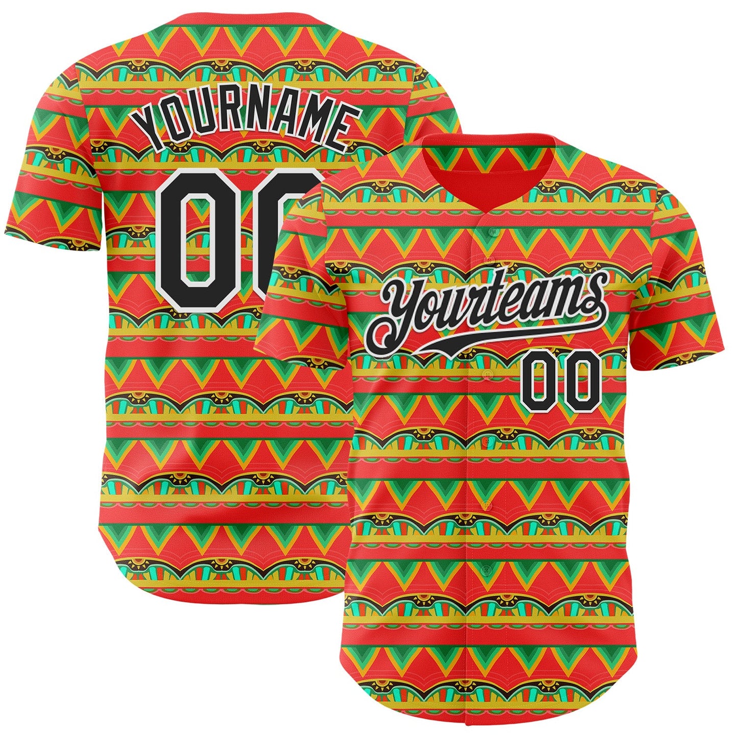 Custom Red Black-White Cinco de Mayo Tribal Pattern Authentic Baseball Jersey - Main View