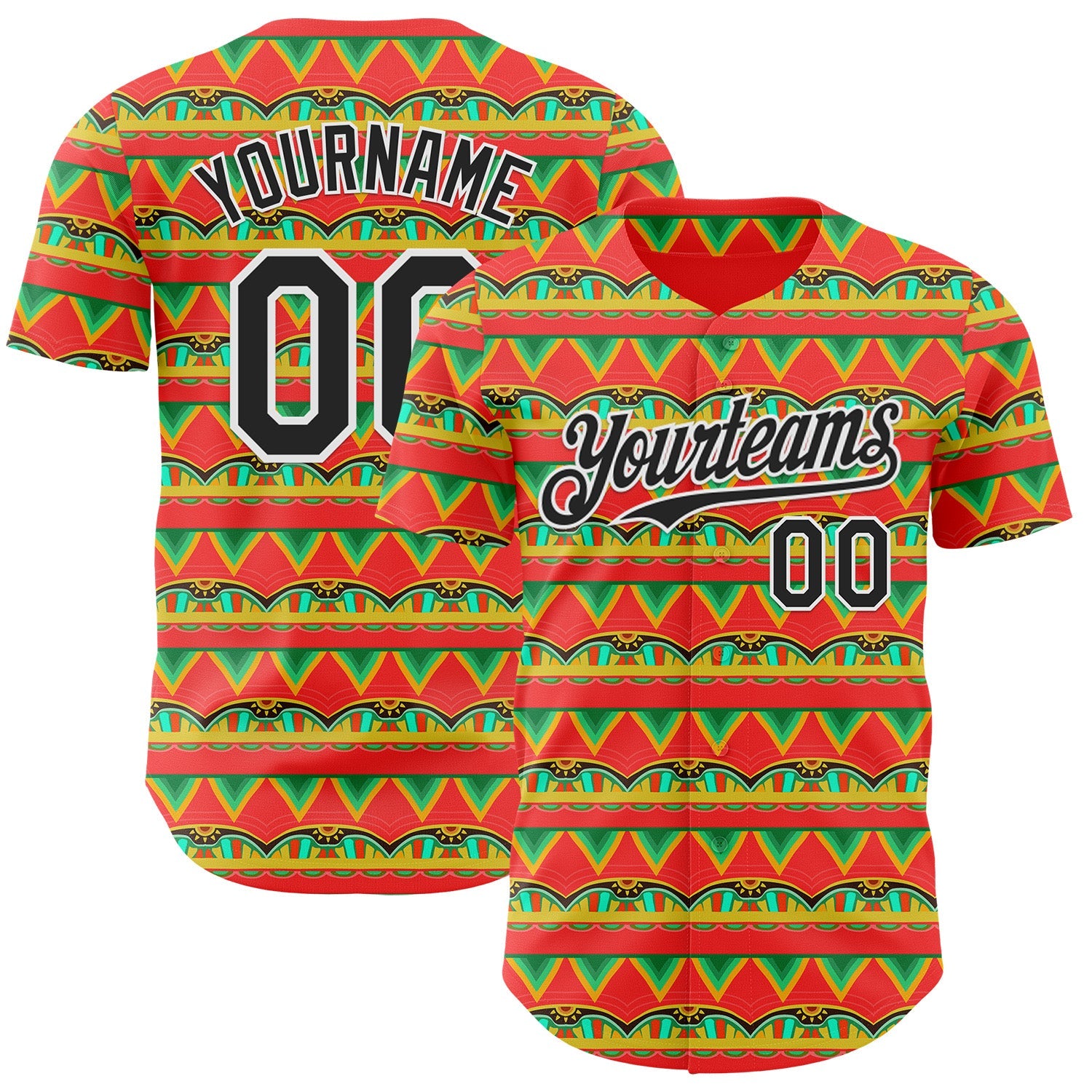 Custom Red Black-White Cinco de Mayo Tribal Pattern Authentic Baseball Jersey - Main View