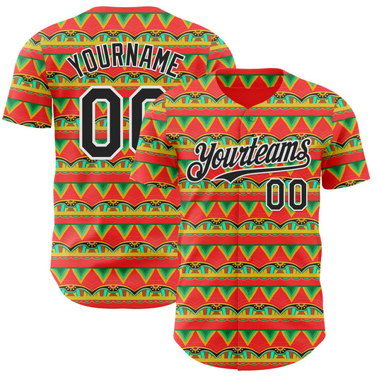 Custom Red Black-White Cinco de Mayo Tribal Pattern Authentic Baseball Jersey - Main View