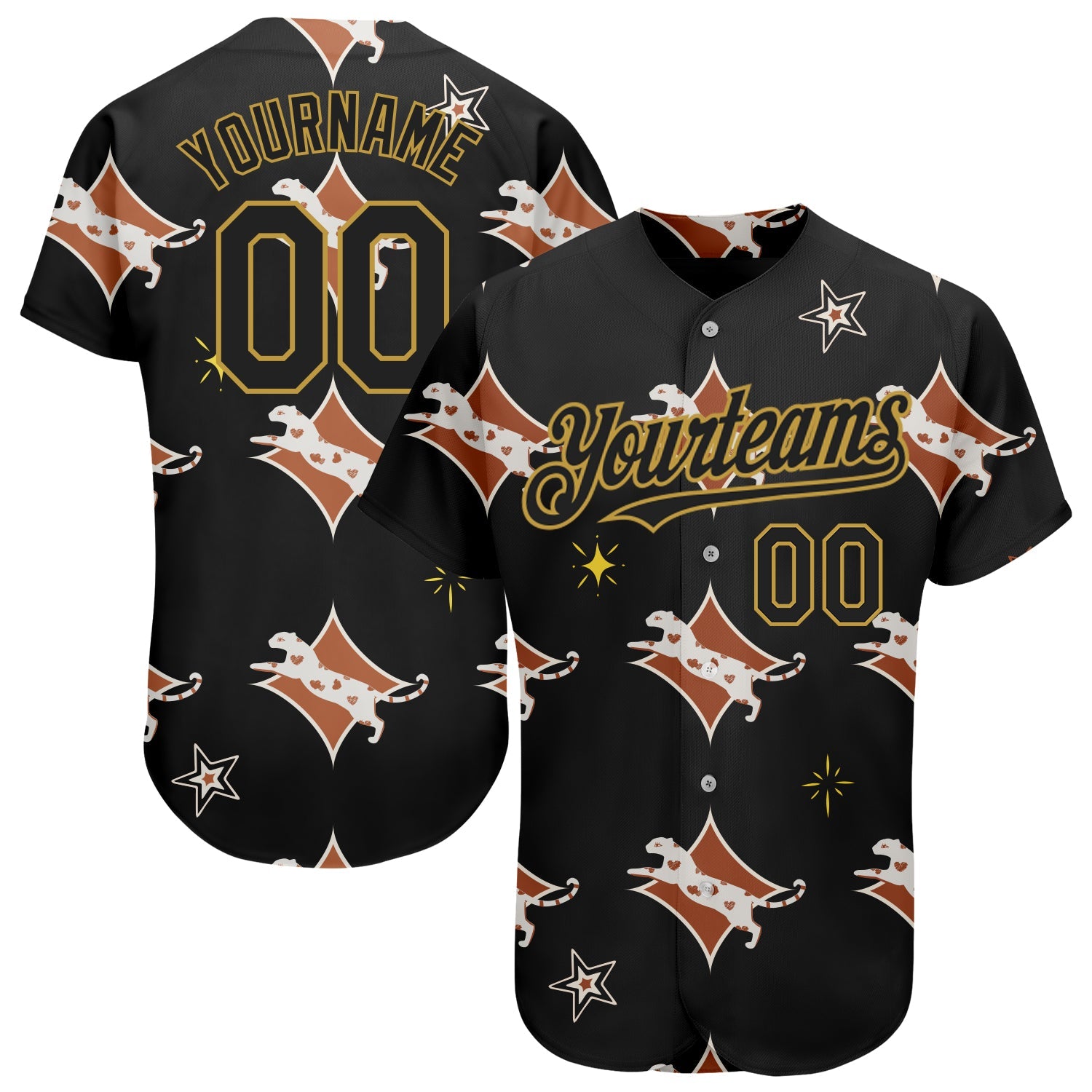 Custom Black Old Gold 3D Pattern Design Leopard Authentic Baseball Jersey - Main View