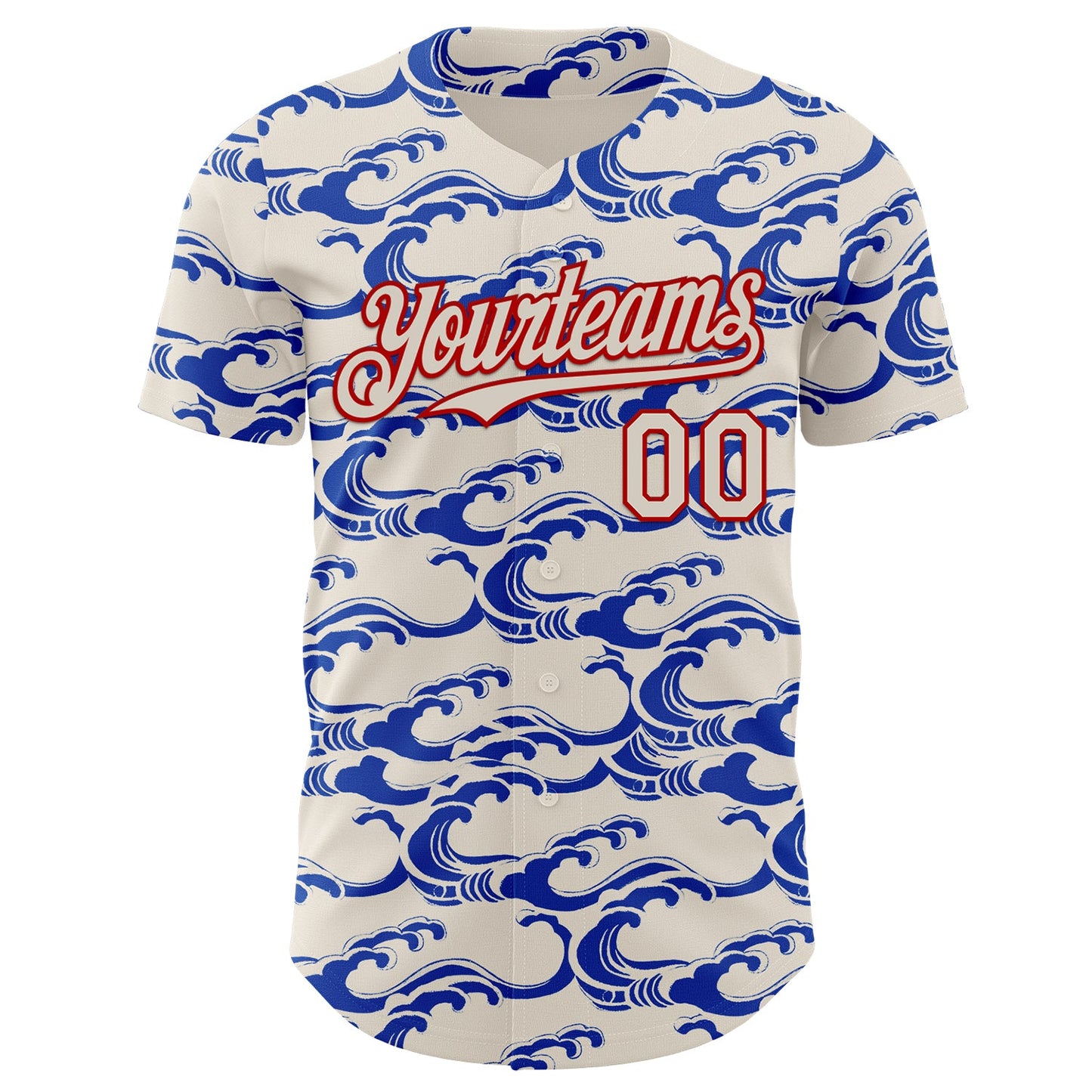 Custom Cream Blue-Red Japanese Wave Authentic Baseball Jersey view 2