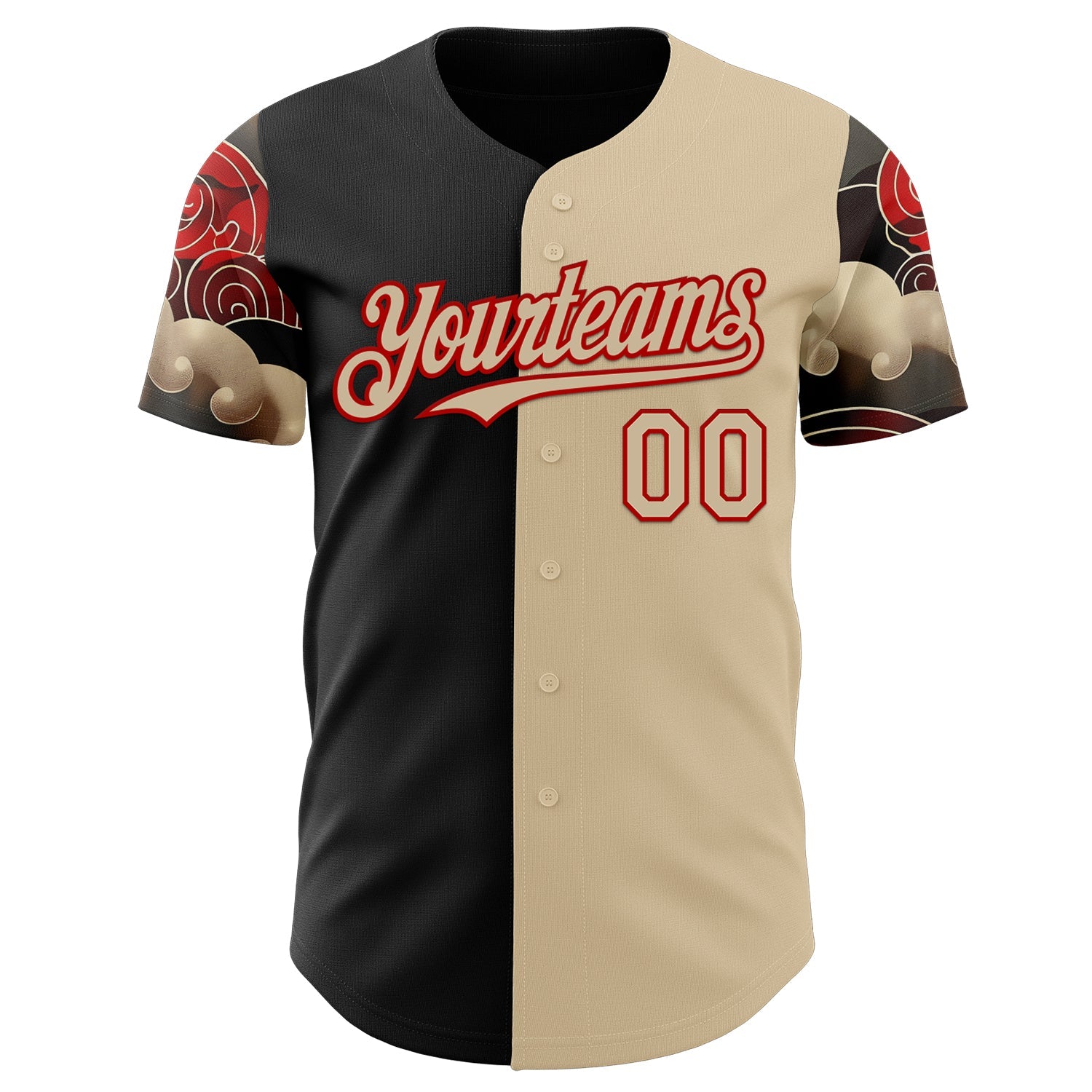 Custom City Cream Black-Red Japanese Wave Split Authentic Baseball Jersey view 2
