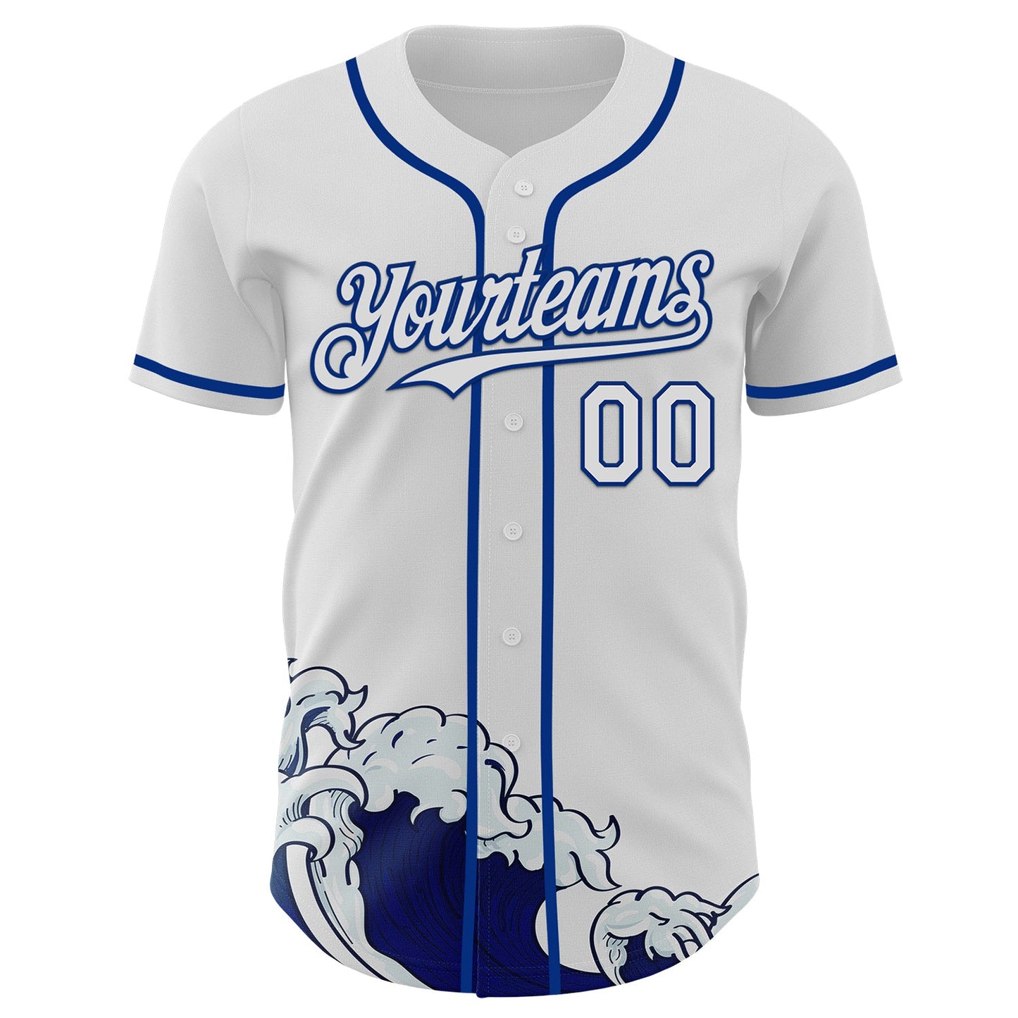 Custom White-Royal Japanese Wave Authentic Baseball Jersey view 2
