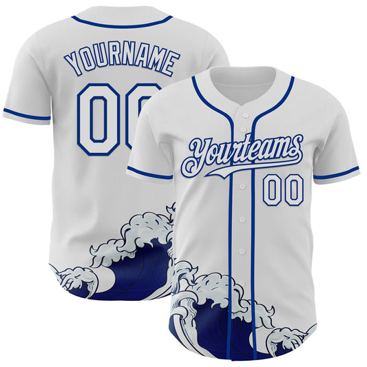 Custom White-Royal Japanese Wave Authentic Baseball Jersey - Main View