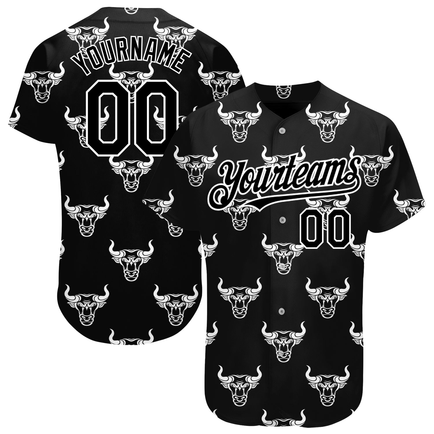 Custom Black White 3D Pattern Design Ox Authentic Baseball Jersey - Main View