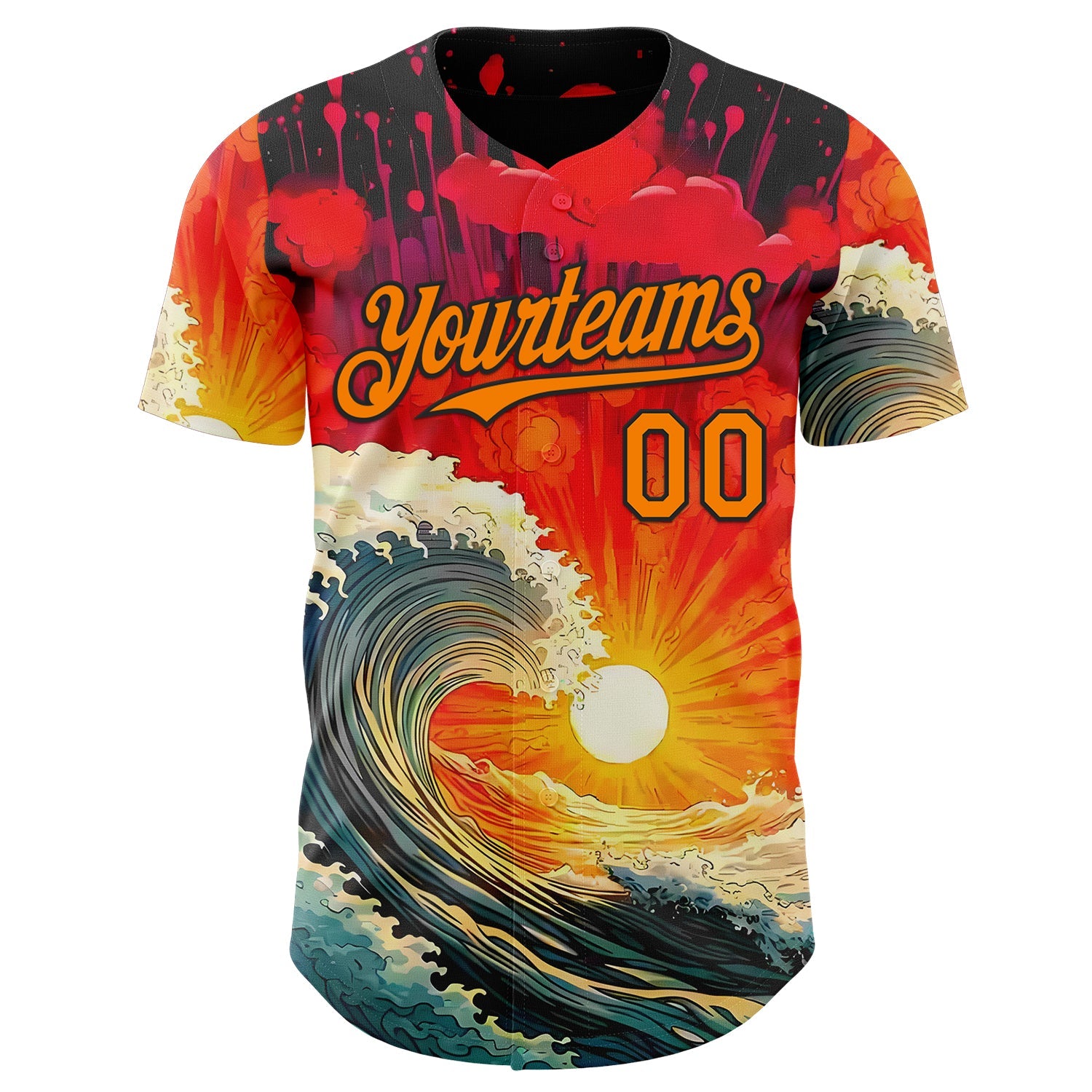 Custom Red Bay Orange-Black Japanese Wave Authentic Baseball Jersey view 2