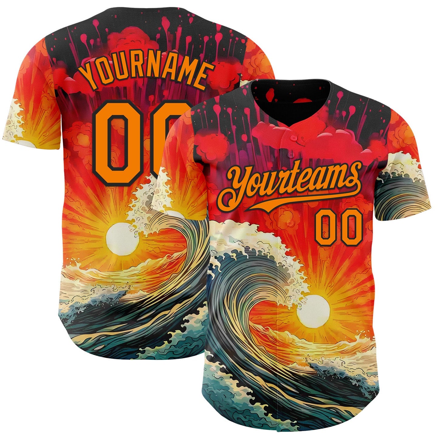 Custom Red Bay Orange-Black Japanese Wave Authentic Baseball Jersey - Main View
