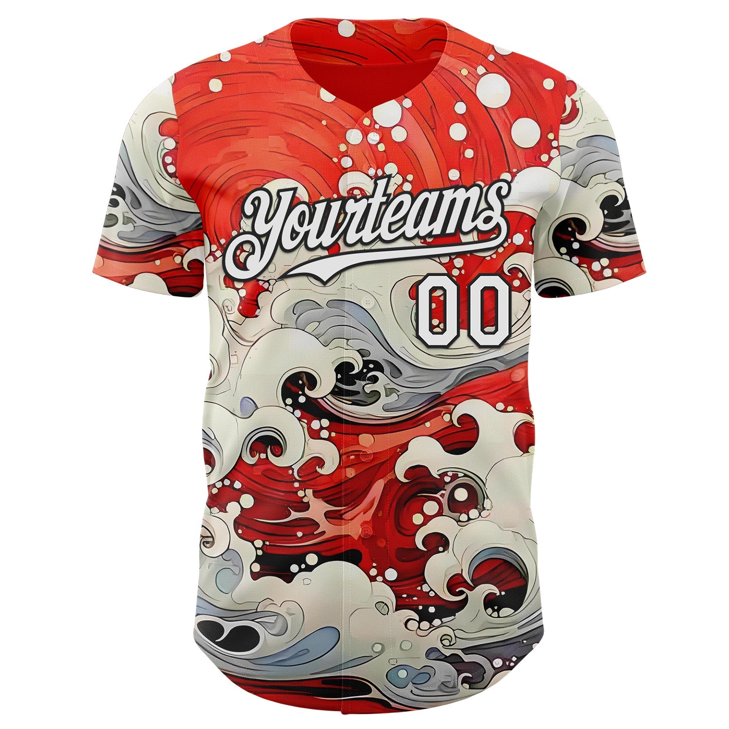 Custom Red White-Black Japanese Wave Authentic Baseball Jersey view 2