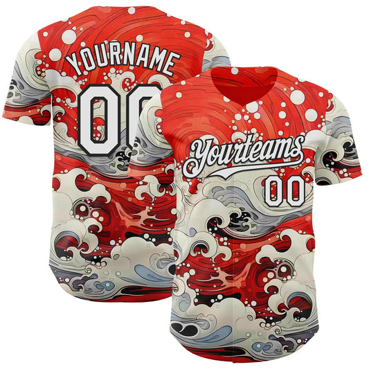 Custom Red White-Black Japanese Wave Authentic Baseball Jersey - Main View