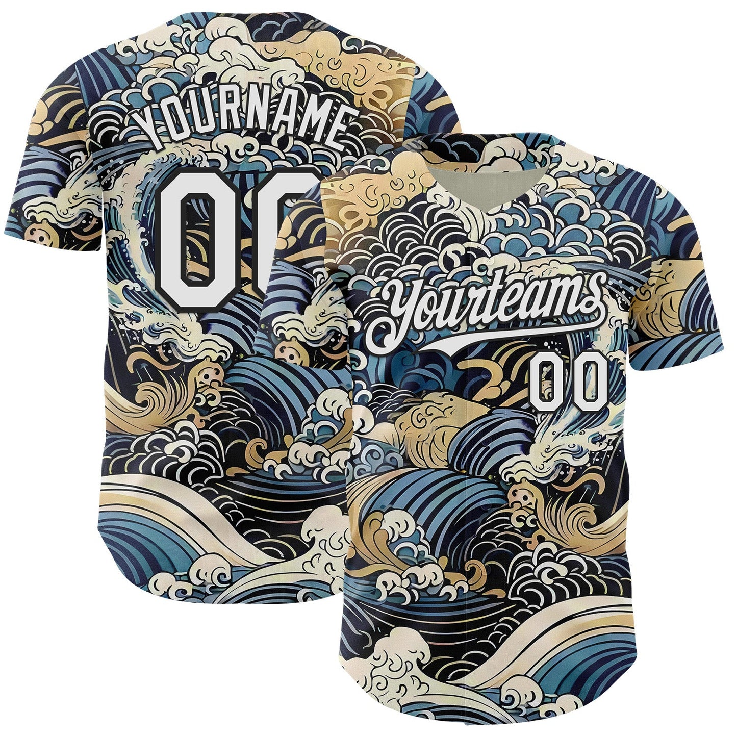 Custom Blue White-Black Japanese Wave Authentic Baseball Jersey - Main View