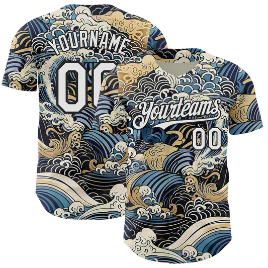 Custom Blue White-Black Japanese Wave Authentic Baseball Jersey - Main View