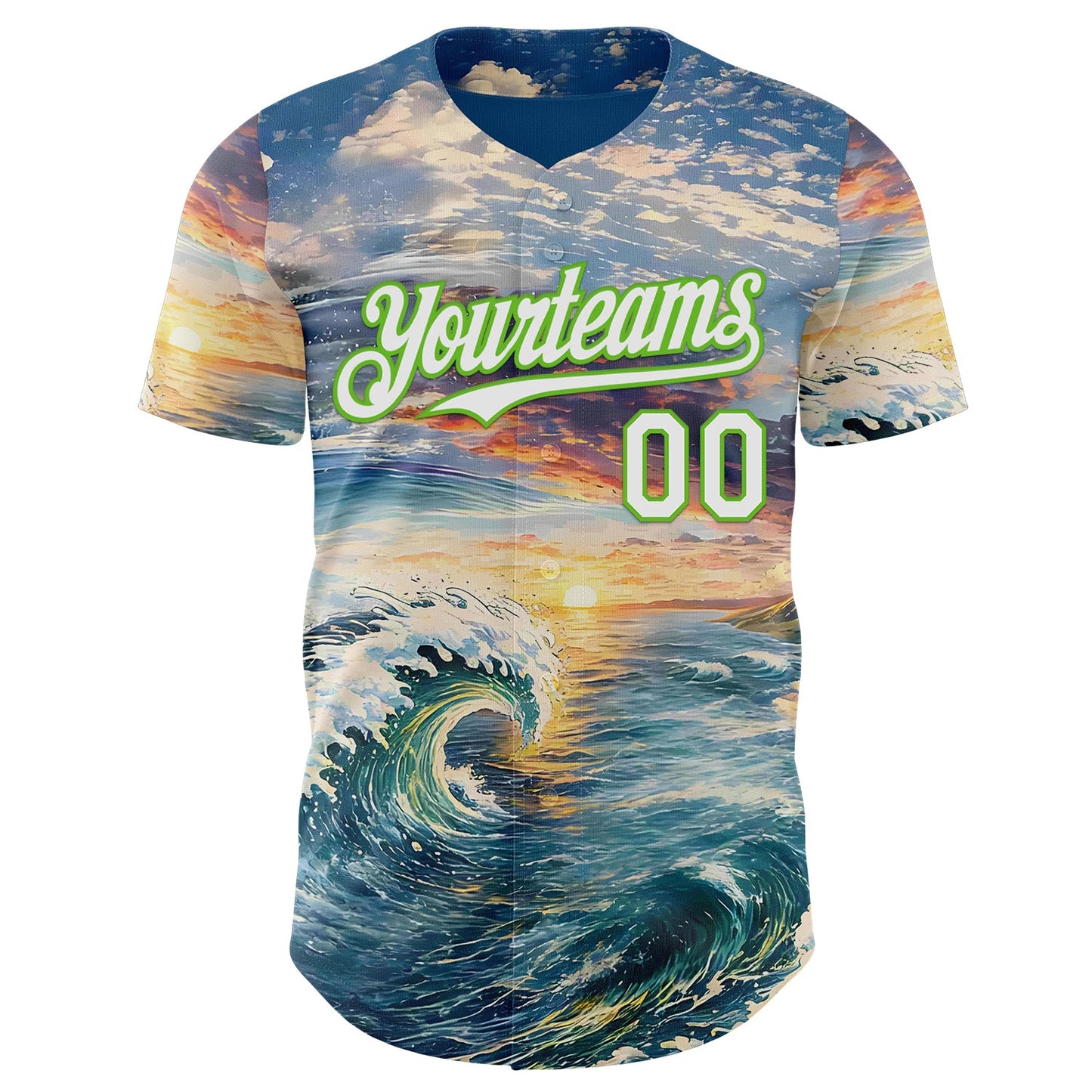 Custom Blue White-Aurora Green Japanese Wave Authentic Baseball Jersey view 2