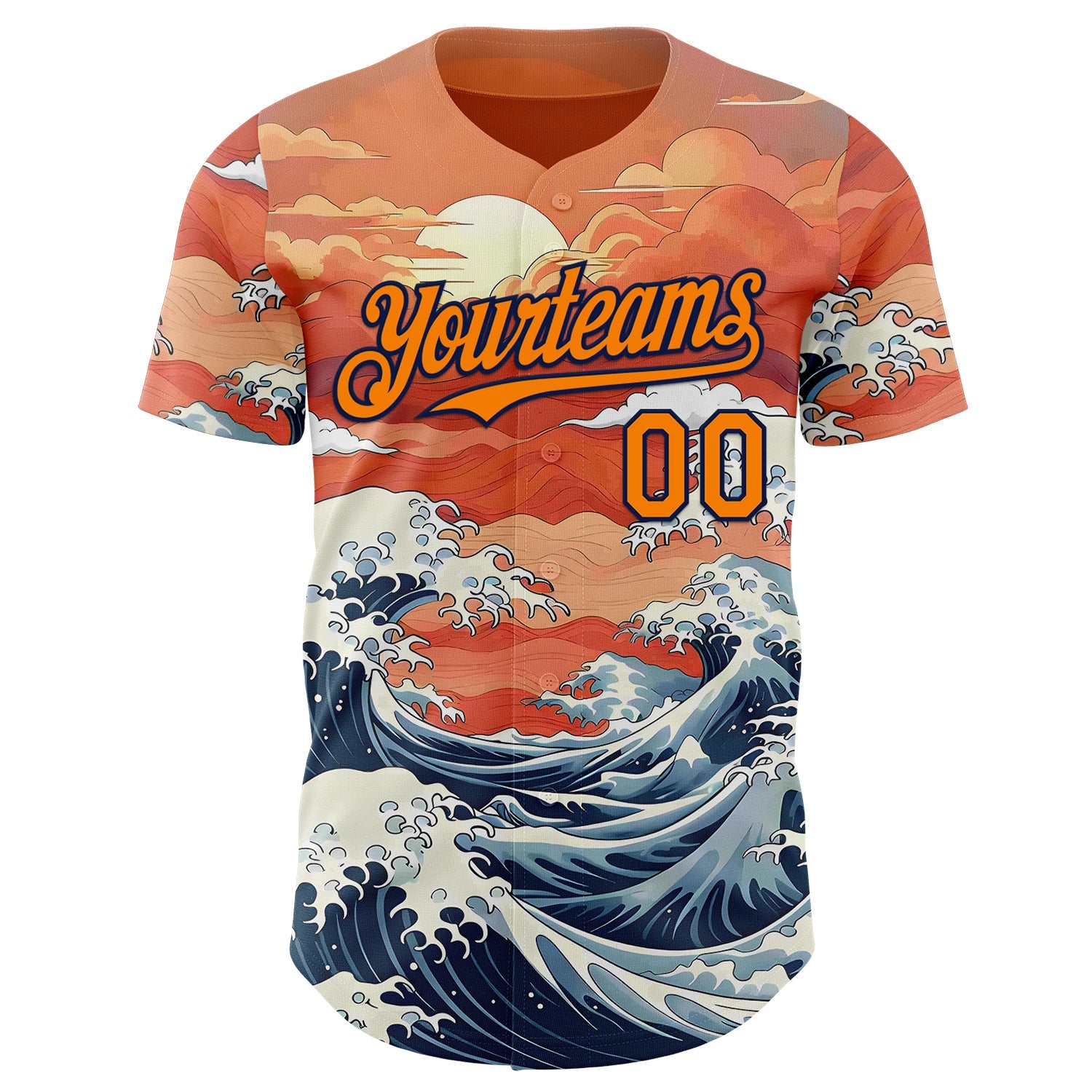 Custom Bay Orange-Navy Japanese Wave Authentic Baseball Jersey view 2