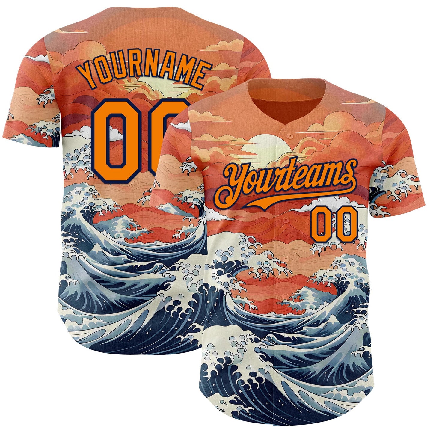 Custom Bay Orange-Navy Japanese Wave Authentic Baseball Jersey - Main View