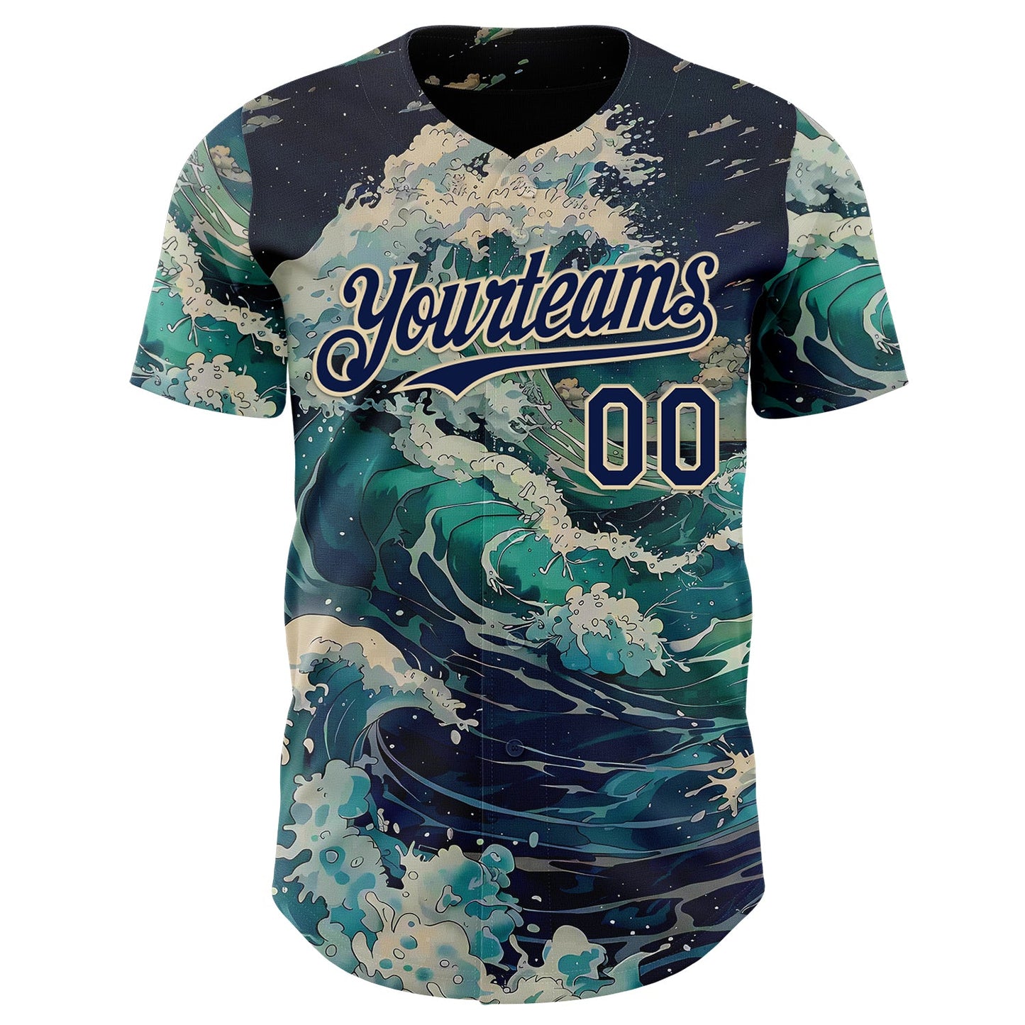 Custom Blue Navy-Cream Japanese Wave Authentic Baseball Jersey view 2