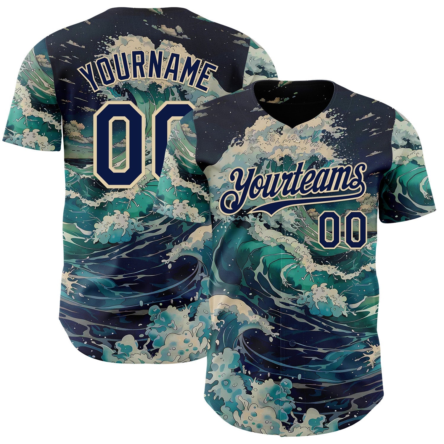 Custom Blue Navy-Cream Japanese Wave Authentic Baseball Jersey - Main View