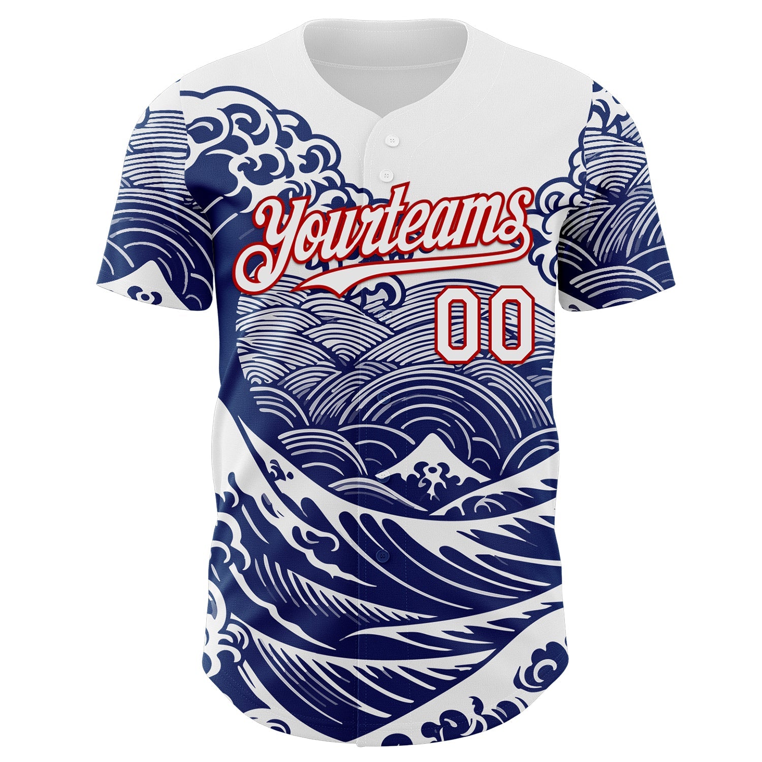 Custom White-Red Japanese Wave Authentic Baseball Jersey view 2