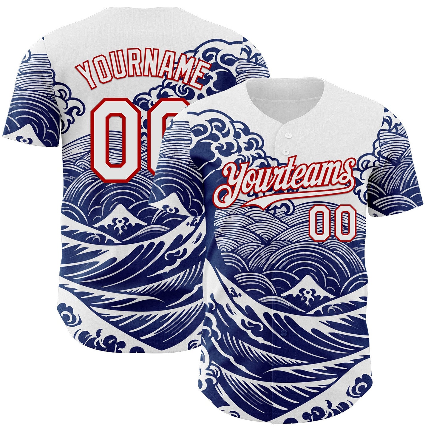 Custom White-Red Japanese Wave Authentic Baseball Jersey - Main View