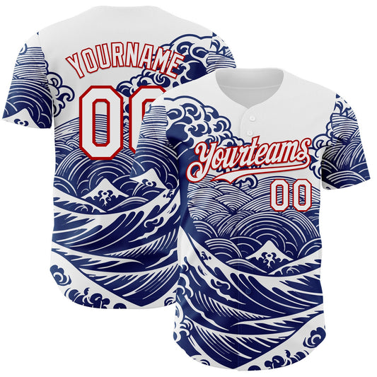Custom White-Red Japanese Wave Authentic Baseball Jersey - Main View