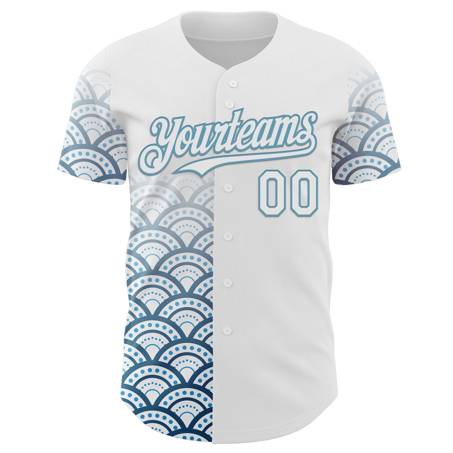 Custom White-Shadow Blue Japanese Wave Authentic Baseball Jersey view 2