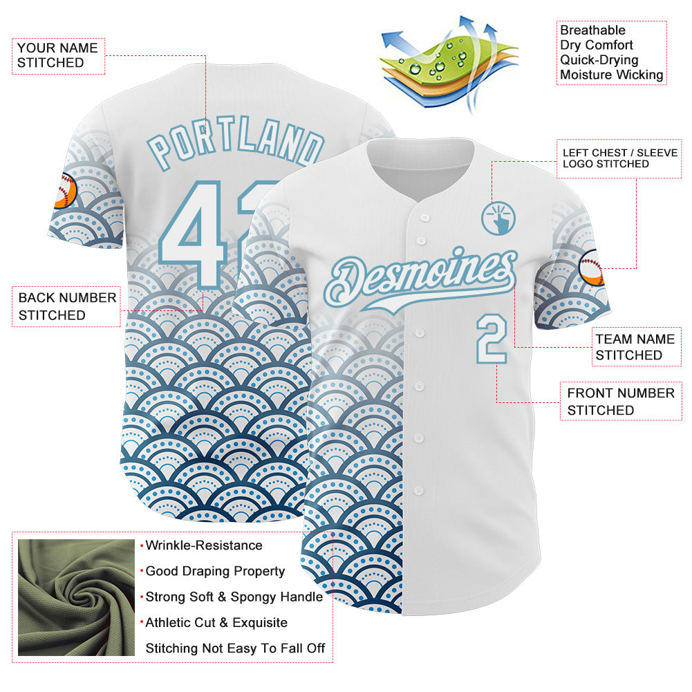Custom White-Shadow Blue Japanese Wave Authentic Baseball Jersey view 3