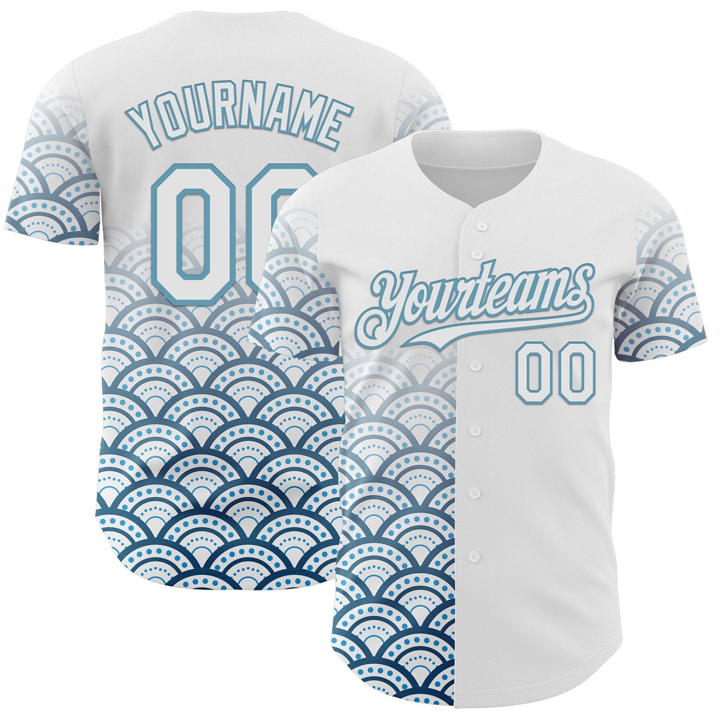 Custom White-Shadow Blue Japanese Wave Authentic Baseball Jersey - Main View