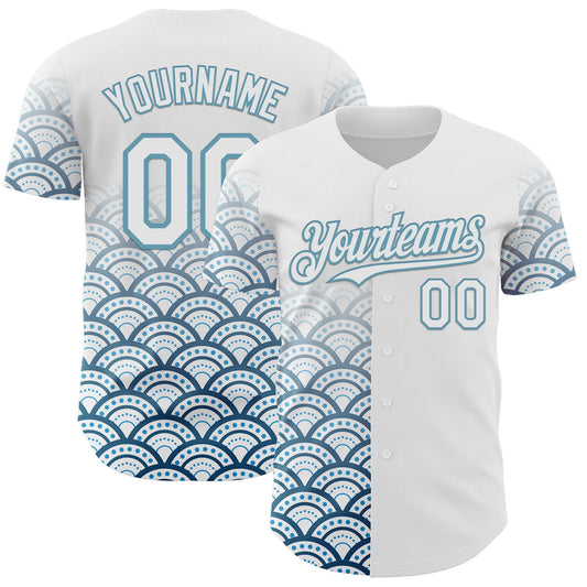 Custom White-Shadow Blue Japanese Wave Authentic Baseball Jersey - Main View