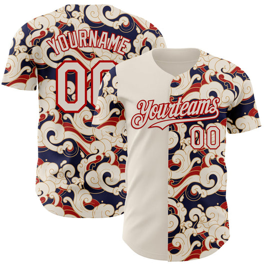 Custom Cream-Red Japanese Wave Authentic Baseball Jersey - Main View