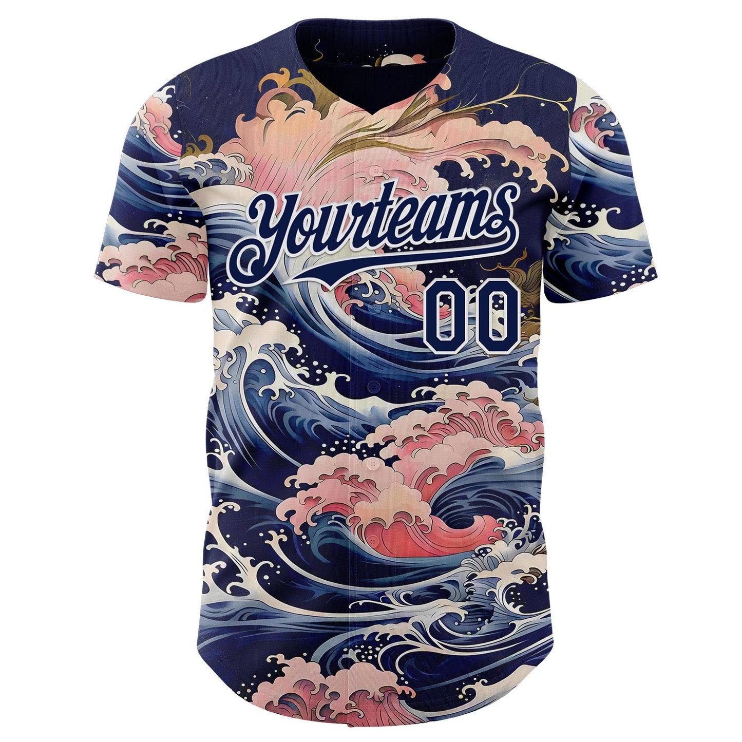 Custom Blue Navy-White Japanese Pastel Wave Authentic Baseball Jersey view 2