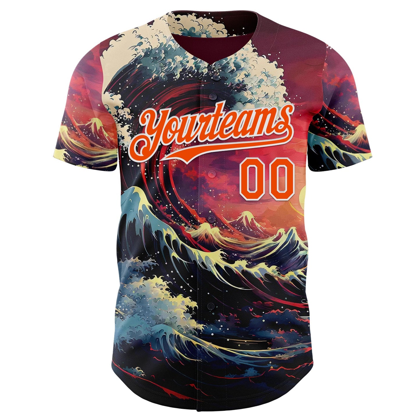 Custom Red Orange-White Japanese Wave Authentic Baseball Jersey view 2