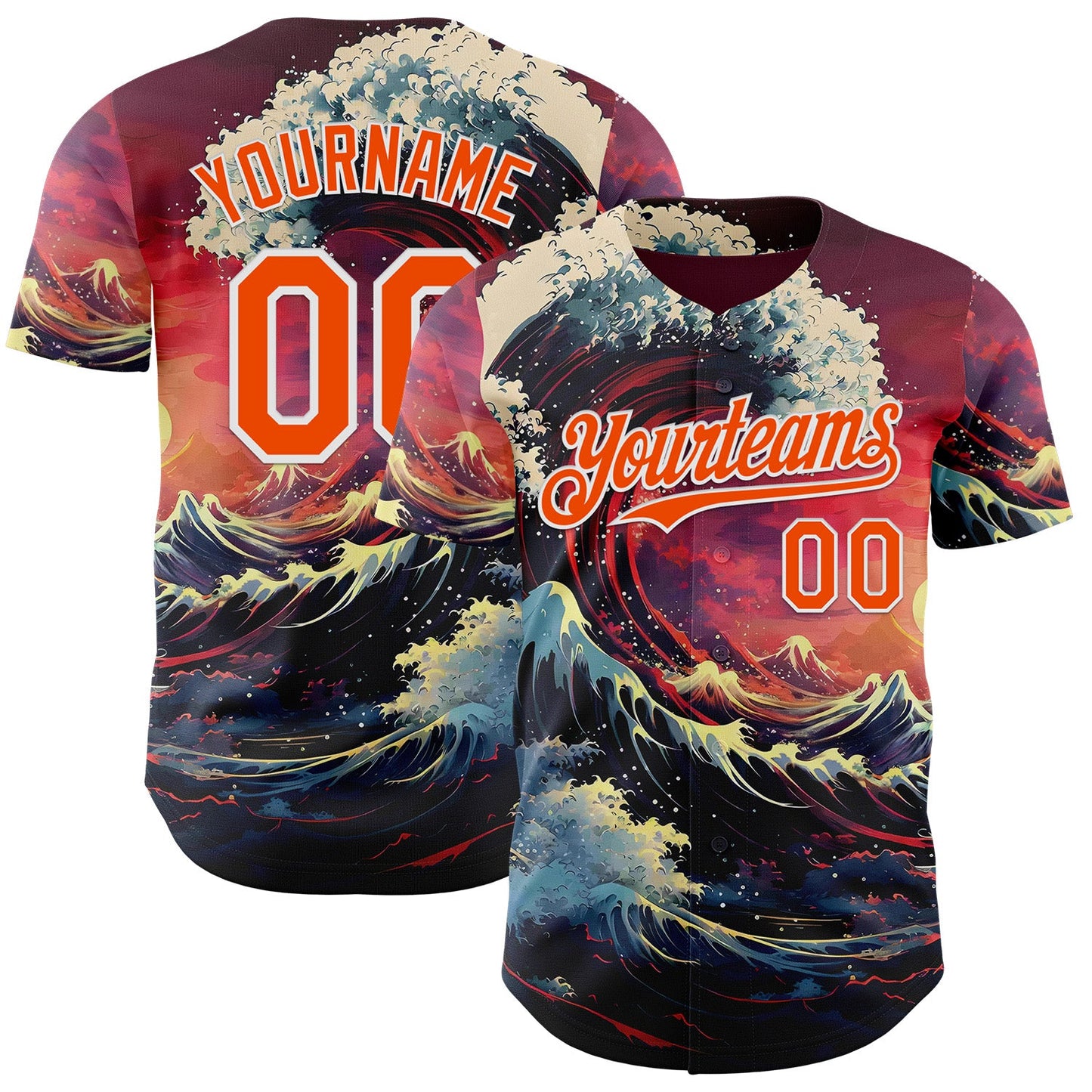 Custom Red Orange-White Japanese Wave Authentic Baseball Jersey - Main View