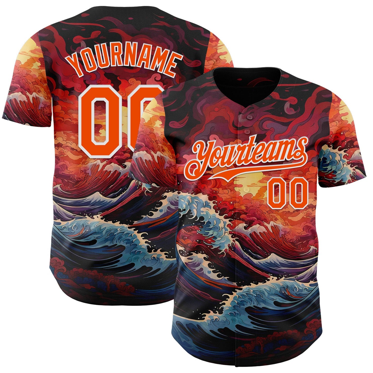 Custom Orange-White Japanese Wave Authentic Baseball Jersey - Main View