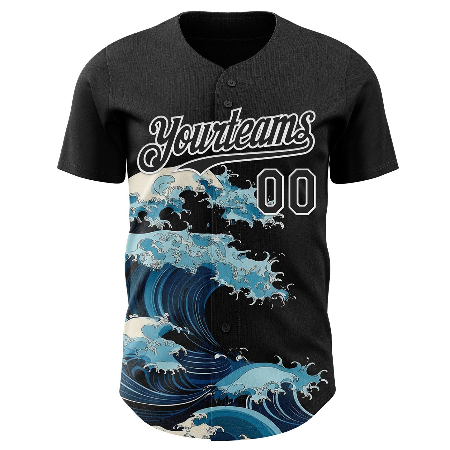 Custom Black-White Japanese Wave Authentic Baseball Jersey view 2