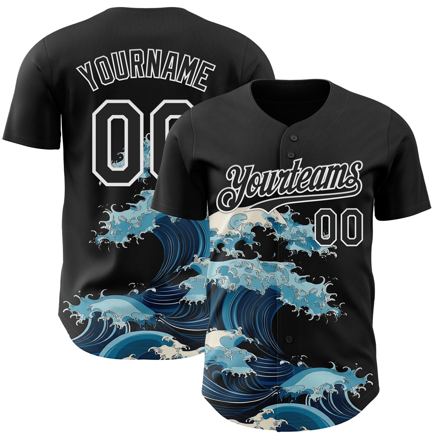 Custom Black-White Japanese Wave Authentic Baseball Jersey - Main View