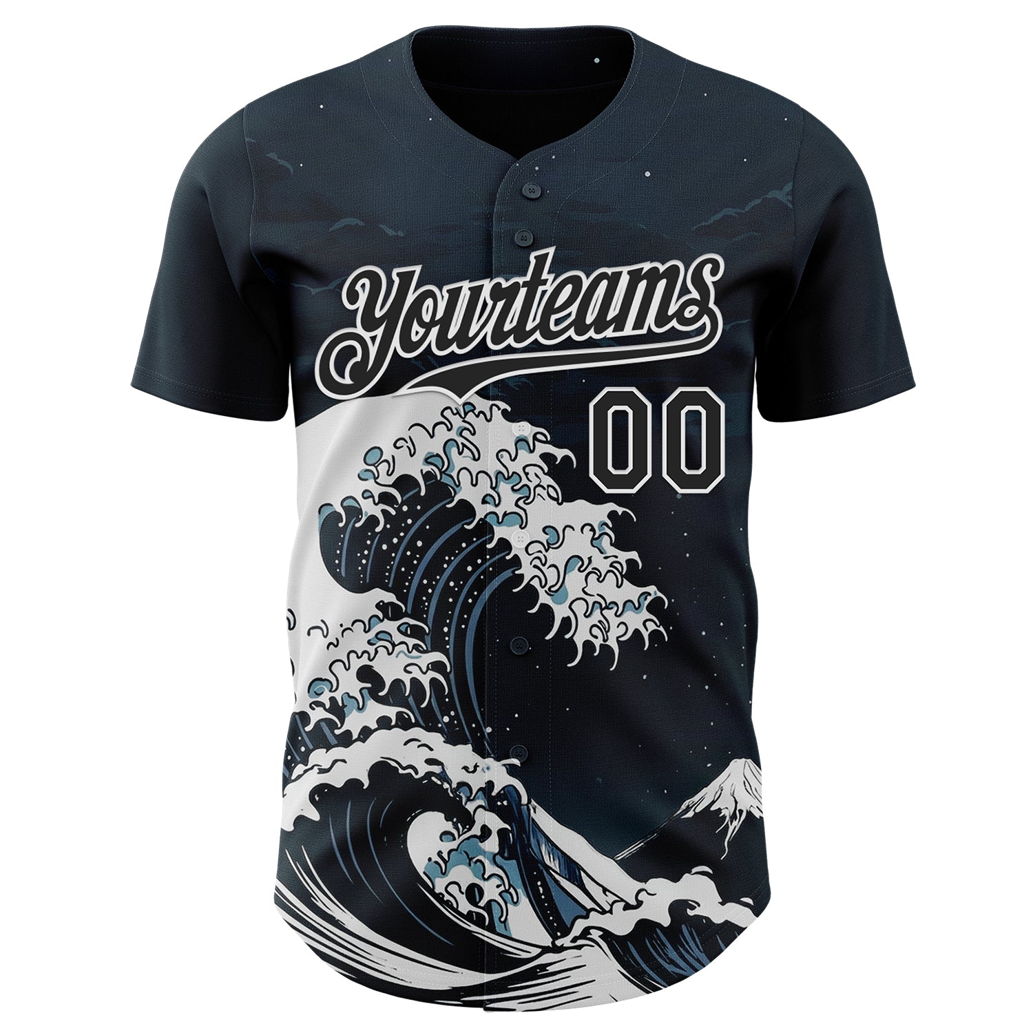 Custom Black-White Japanese Wave Authentic Baseball Jersey view 2