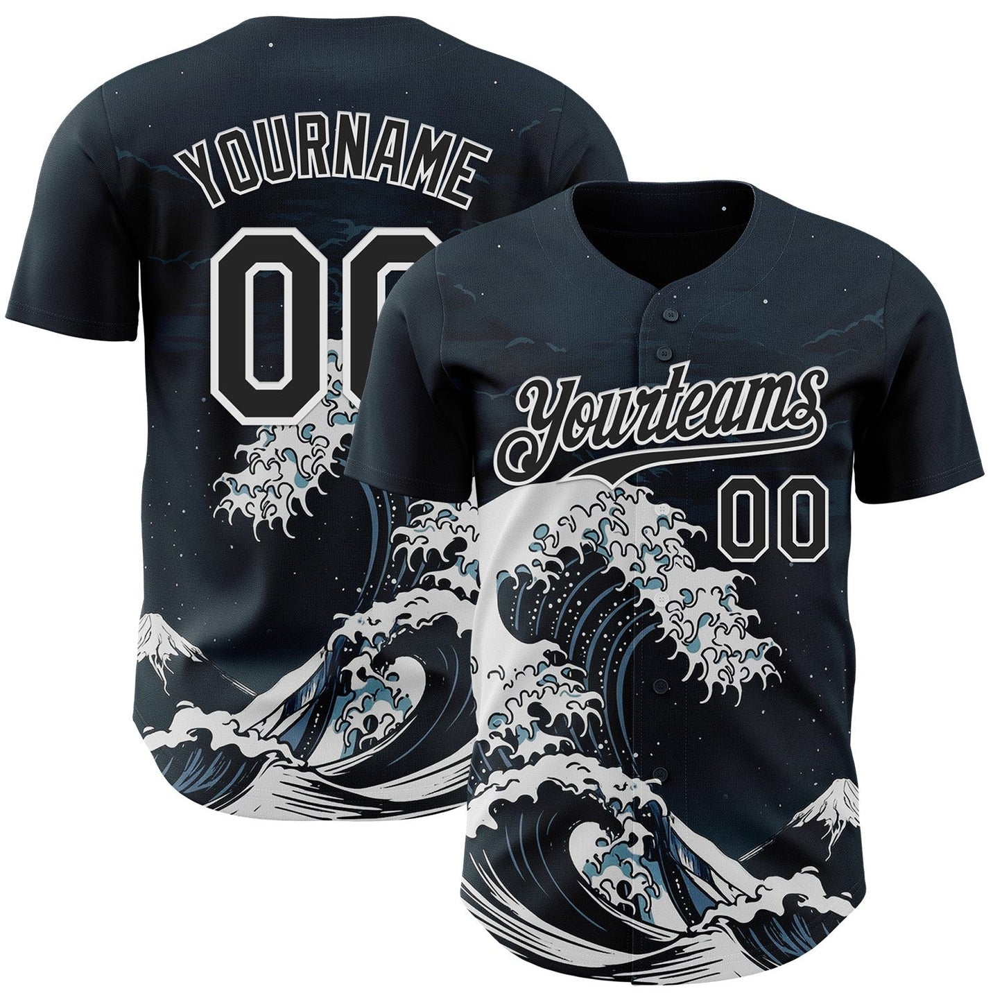 Custom Black-White Japanese Wave Authentic Baseball Jersey - Main View