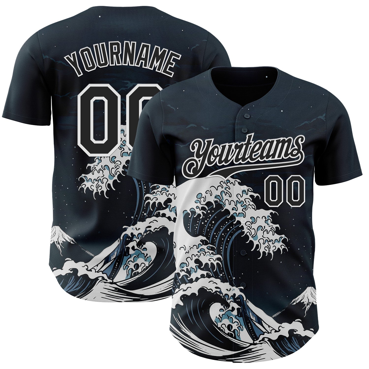 Custom Black-White Japanese Wave Authentic Baseball Jersey - Main View