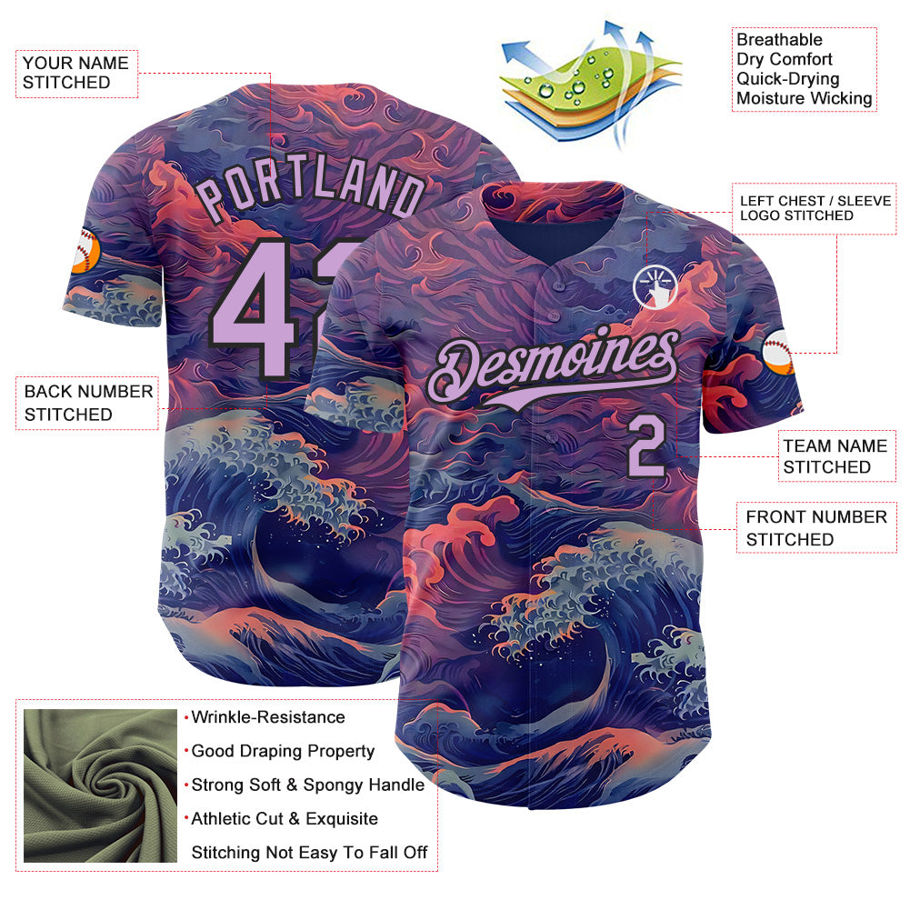 Custom Purple Light Purple-Black Japanese Wave Authentic Baseball Jersey view 3