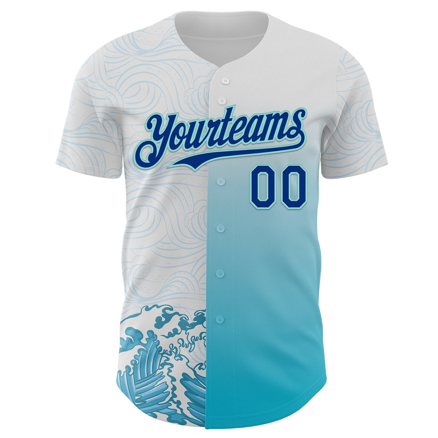 Custom White Royal-Ice Blue Japanese Wave Authentic Baseball Jersey view 2
