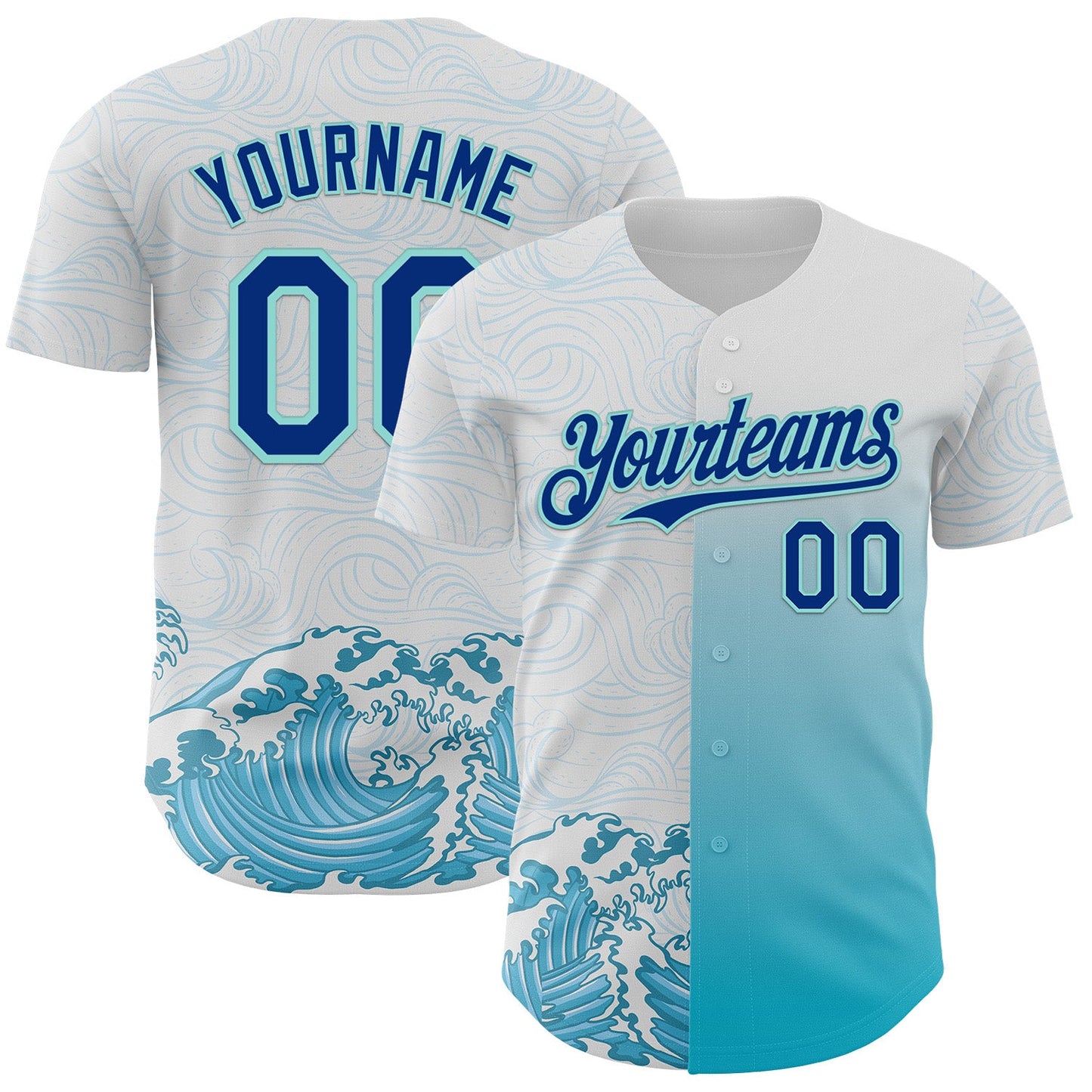 Custom White Royal-Ice Blue Japanese Wave Authentic Baseball Jersey - Main View