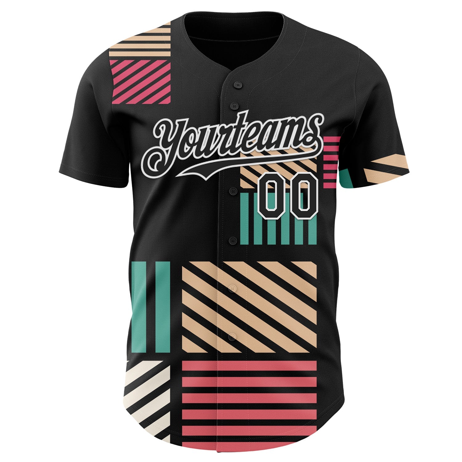 Custom Black-White Geometric Patchwork Asymmetry Authentic Baseball Jersey view 2