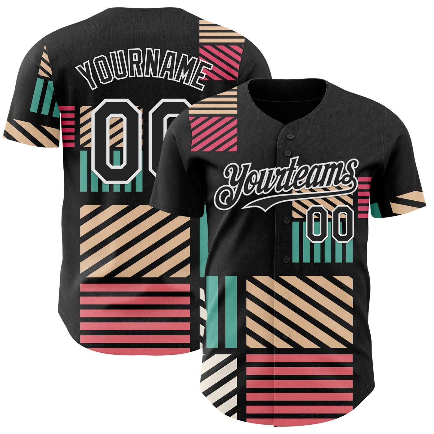 Custom Black-White Geometric Patchwork Asymmetry Authentic Baseball Jersey - Main View
