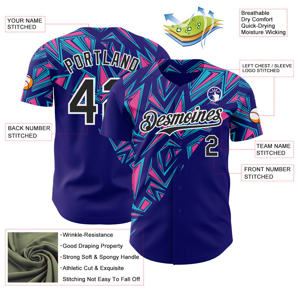 Custom Dark Purple Black-White Geometric Patchwork Asymmetry Authentic Baseball Jersey view 3