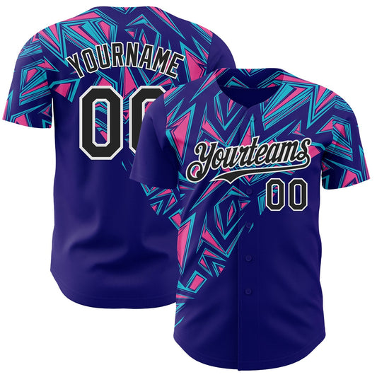 Custom Dark Purple Black-White Geometric Patchwork Asymmetry Authentic Baseball Jersey - Main View