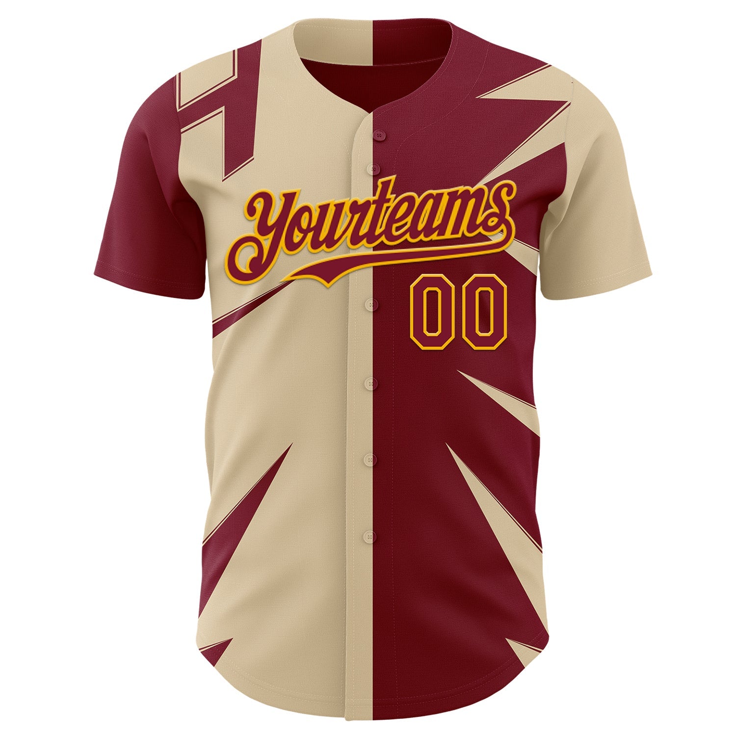 Custom City Cream Crimson-Gold Geometric Patchwork Asymmetry Split Authentic Baseball Jersey view 2