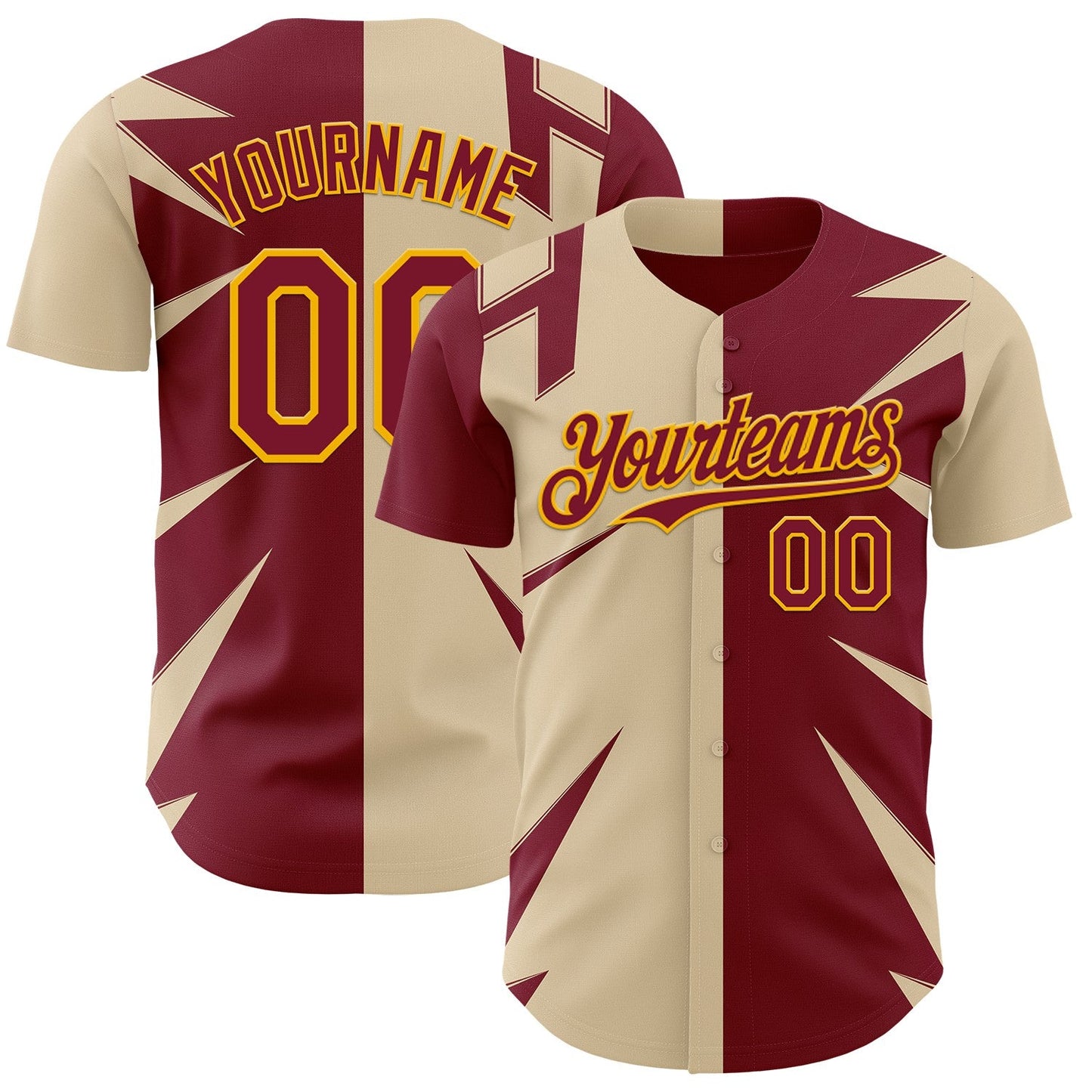 Custom City Cream Crimson-Gold Geometric Patchwork Asymmetry Split Authentic Baseball Jersey - Main View