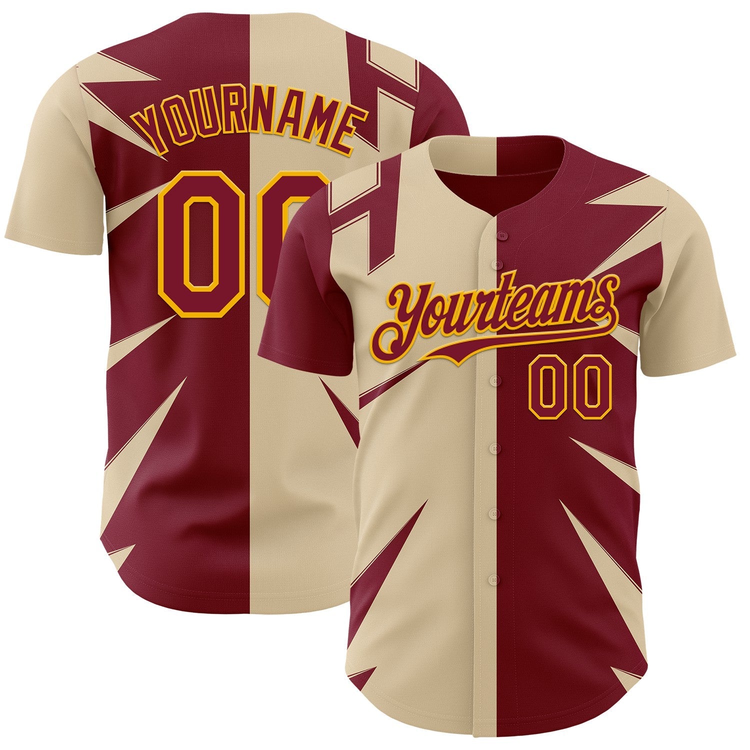Custom City Cream Crimson-Gold Geometric Patchwork Asymmetry Split Authentic Baseball Jersey - Main View
