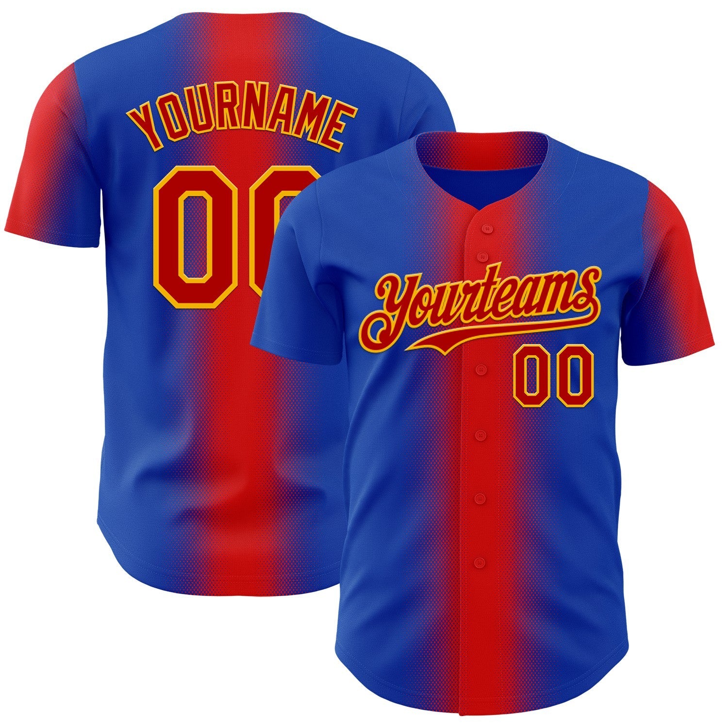 Custom Thunder Blue Red-Gold Geometric Patchwork Asymmetry Gradient Authentic Baseball Jersey - Main View
