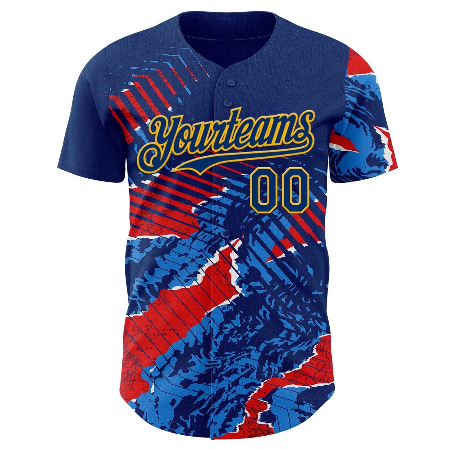 Custom US Navy Blue Red-Gold Geometric Patchwork Asymmetry Authentic Baseball Jersey view 2