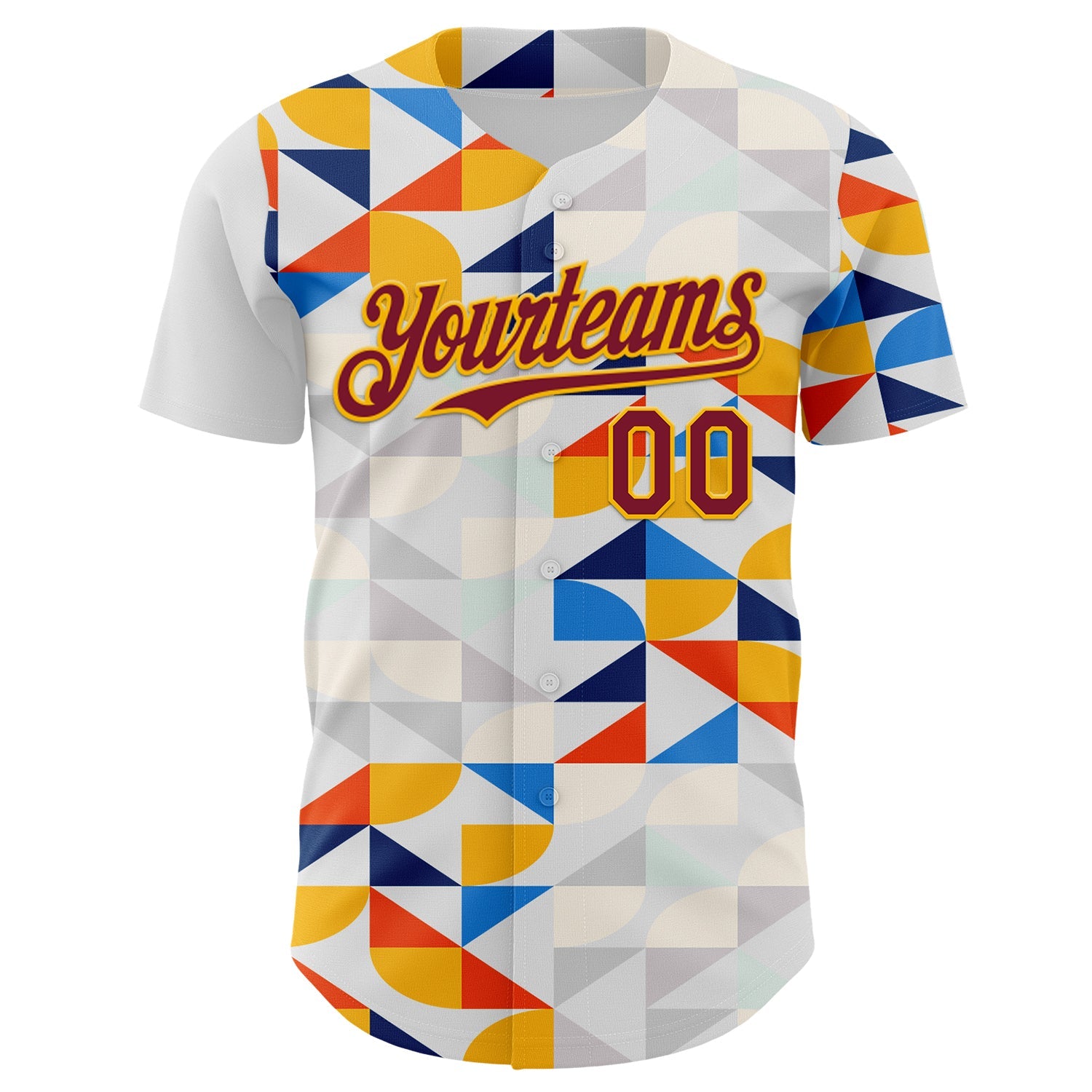 Custom White Crimson-Gold Geometric Patchwork Asymmetry Authentic Baseball Jersey view 2